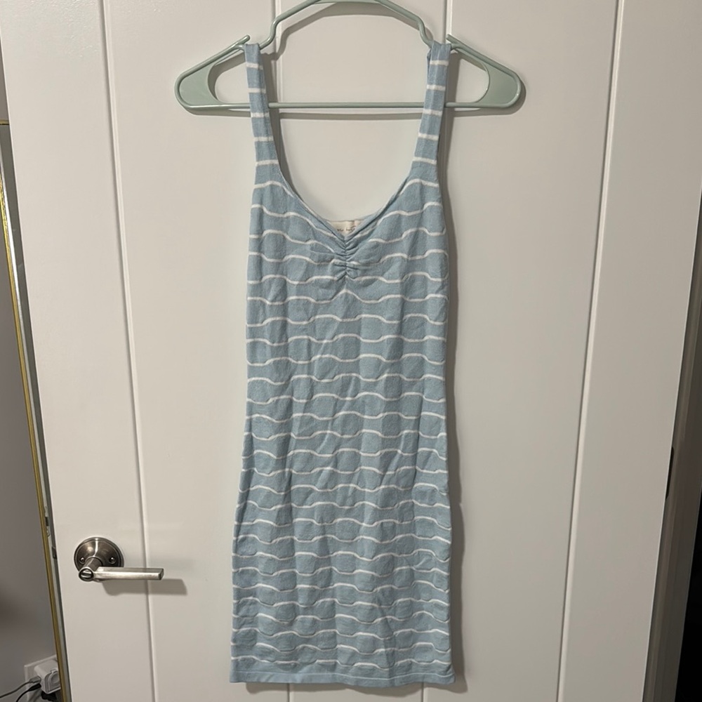 Blue and White Striped Sleeveless Dress